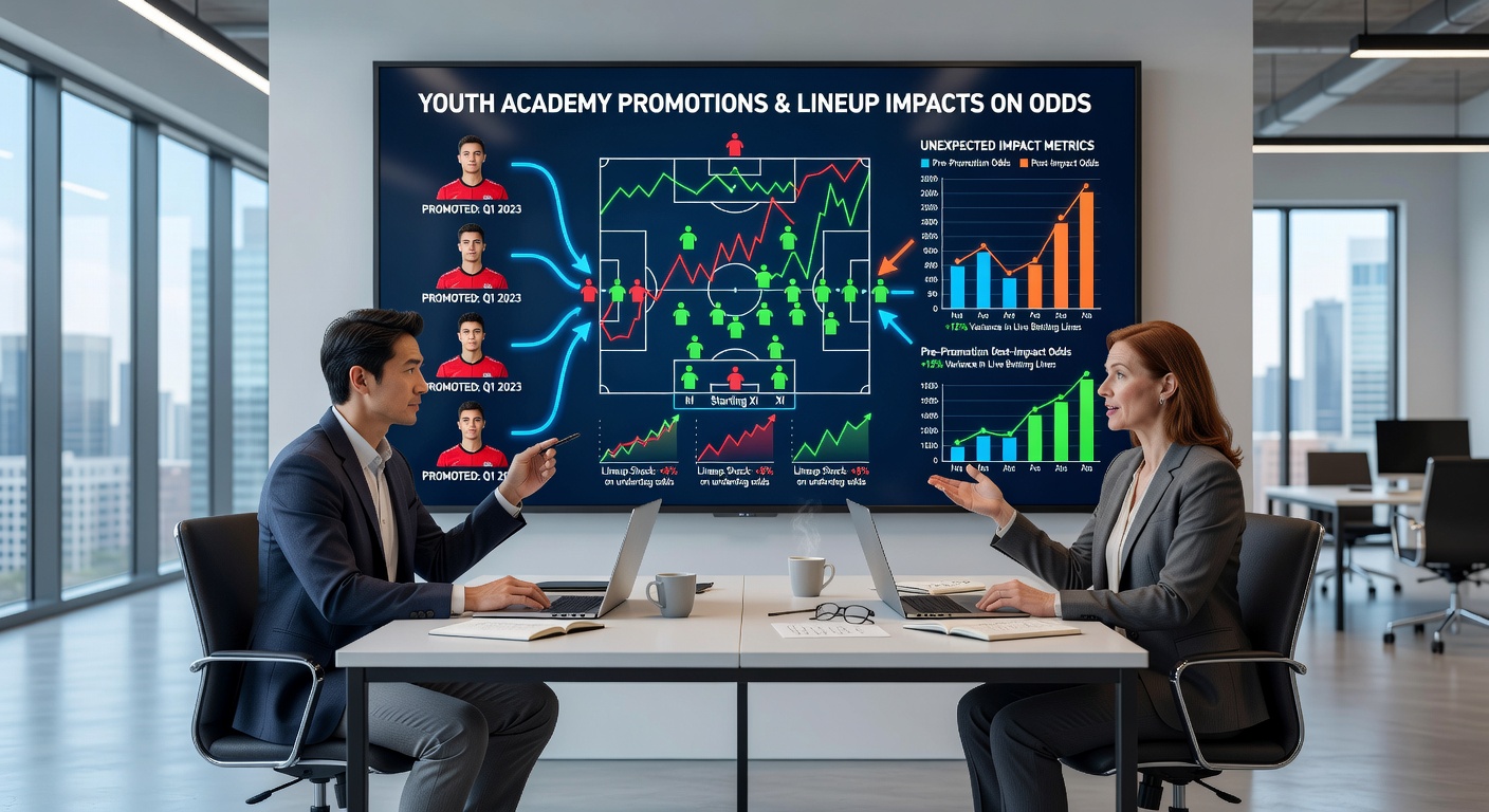 Analysts reviewing team sheets and live odds boards showing adjustments after youth player inclusions