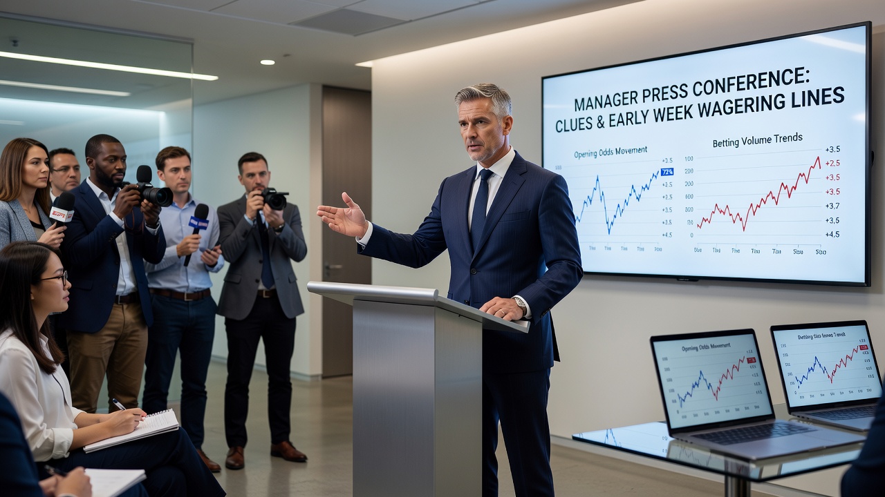 Close-up of manager during press conference discussing team strategy