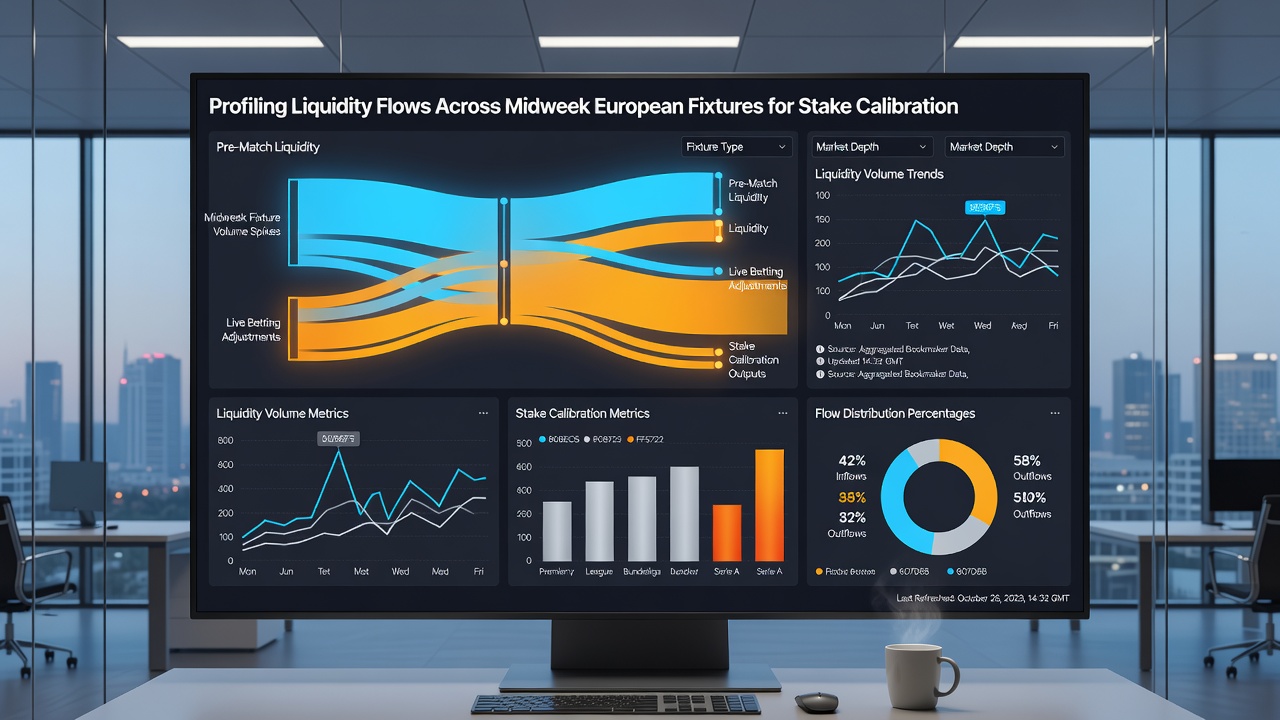 Infographic detailing stake calibration adjustments based on liquidity metrics in European midweek matches